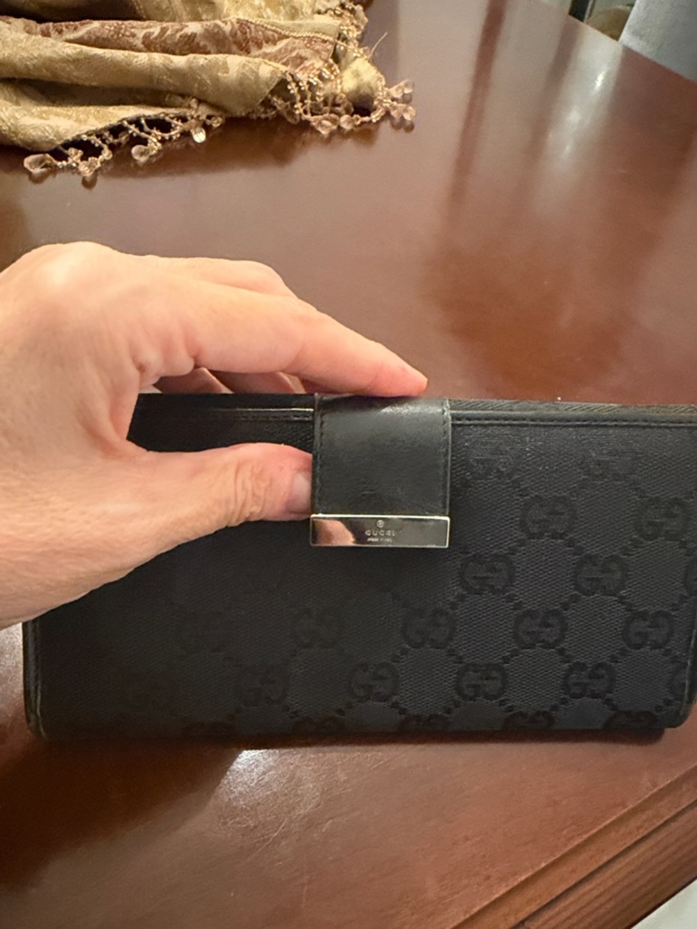 Gucci Black Monogram Continental Wallet